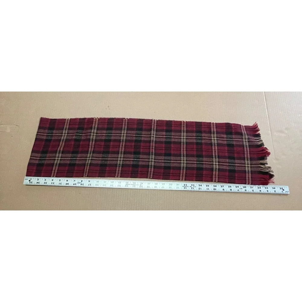 Gap Red‎ Tartan Plaid Fringed Wool Scarf 64